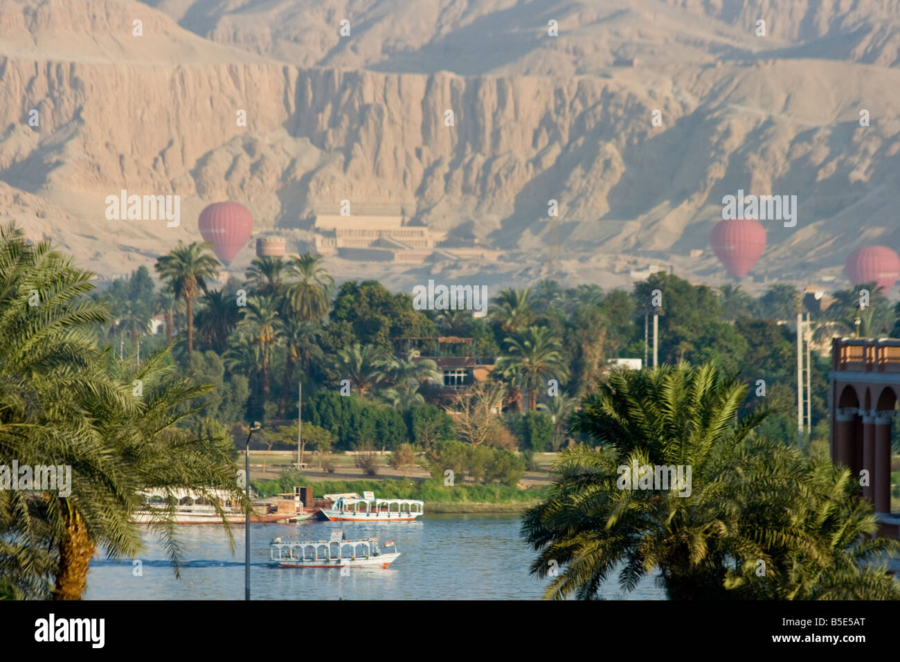 Hot Air Balloon Ride Over the West Bank in Luxor Egypt Stock Photo