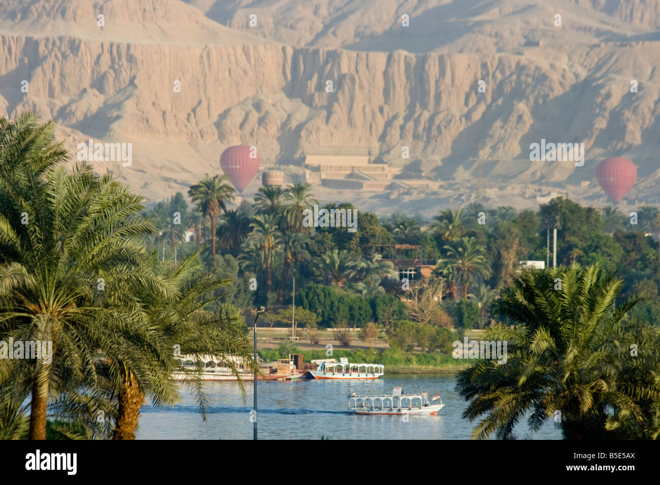Hot Air Balloon Ride Over the West Bank in Luxor Egypt Stock Photo