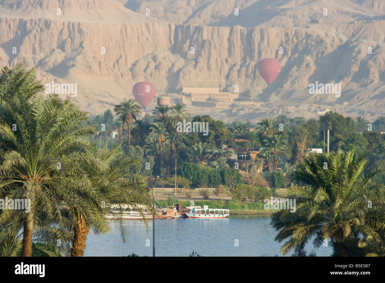 Hot Air Balloon Ride Over the West Bank and Valley of the Kings in Luxor Egypt Stock Photo