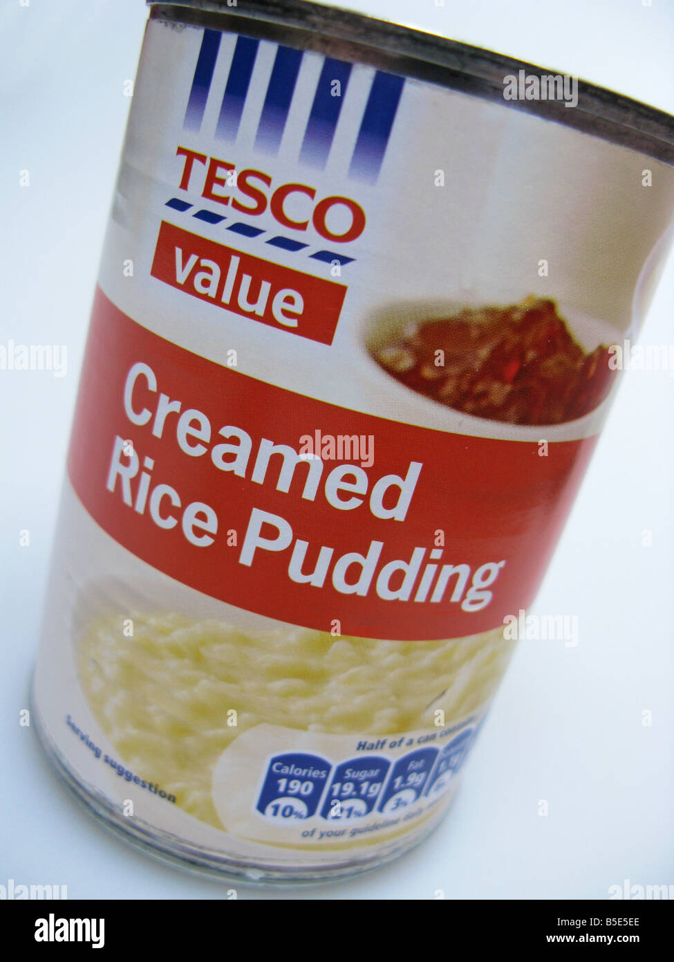 a tin of Tesco Value rice pudding Stock Photo Alamy