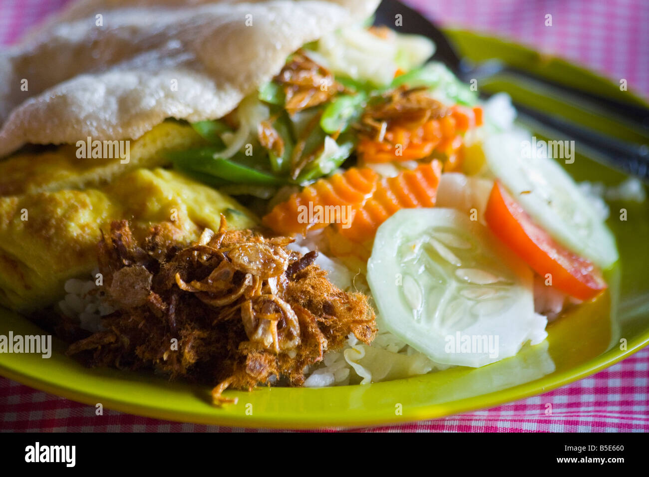 Nasi Campur in Sapit on Lombok Island in Indonesia Stock Photo