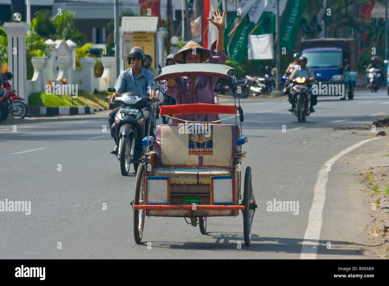 Riding in a Becak or Bicycle Rickshaw in Makassar on Sulawesi in ...