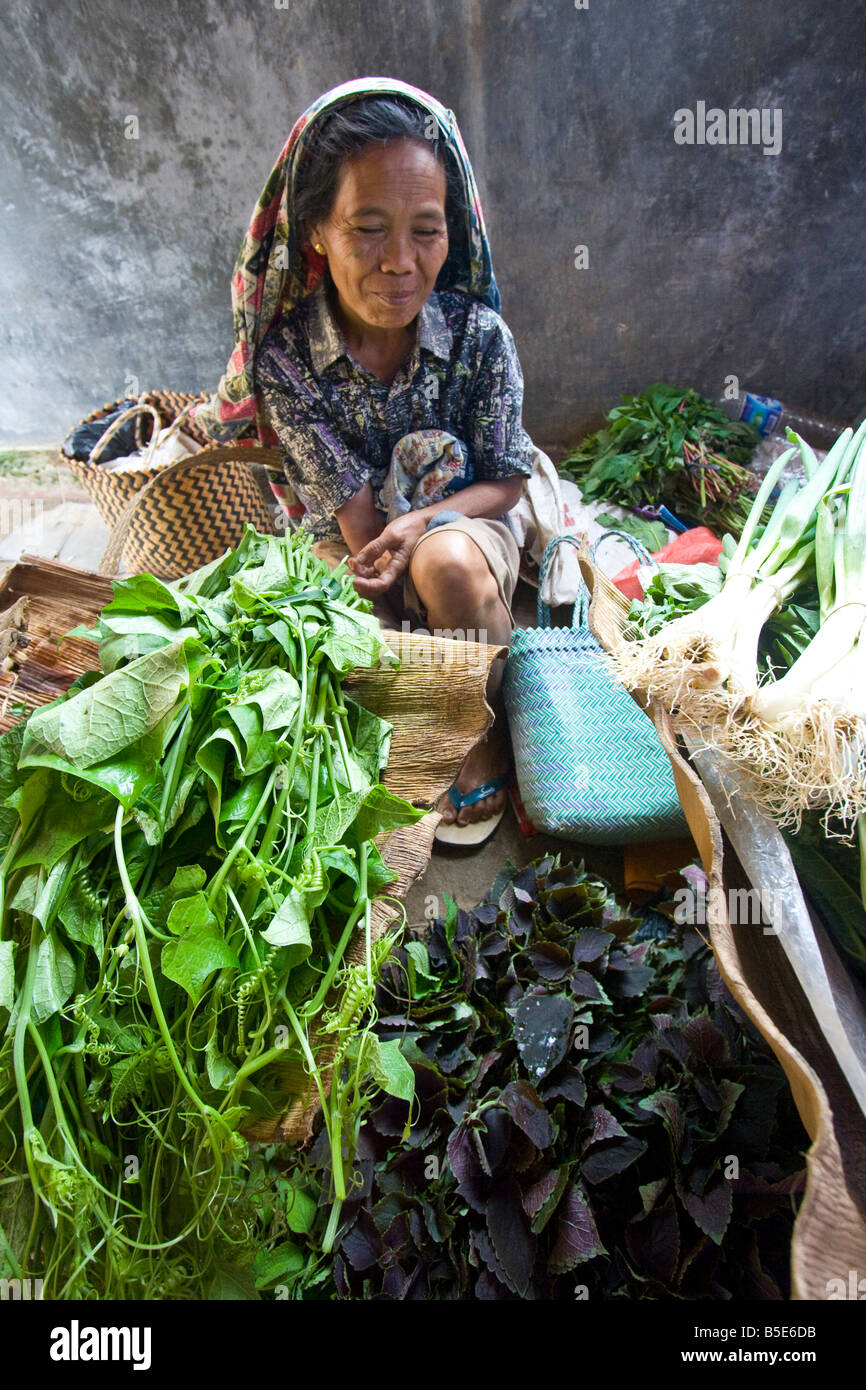 Woman Selling Vegetables in the Market in Rantepao on Sulawesi in Indonesia Stock Photo