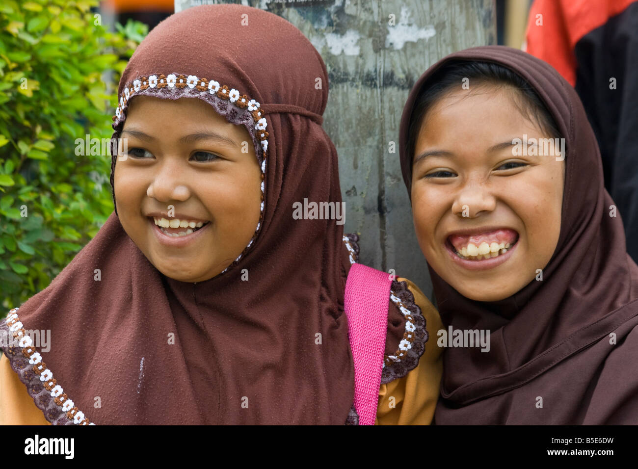 Muslim Schoolchildren in Rantepao on Sulawesi in Indonesia Stock Photo