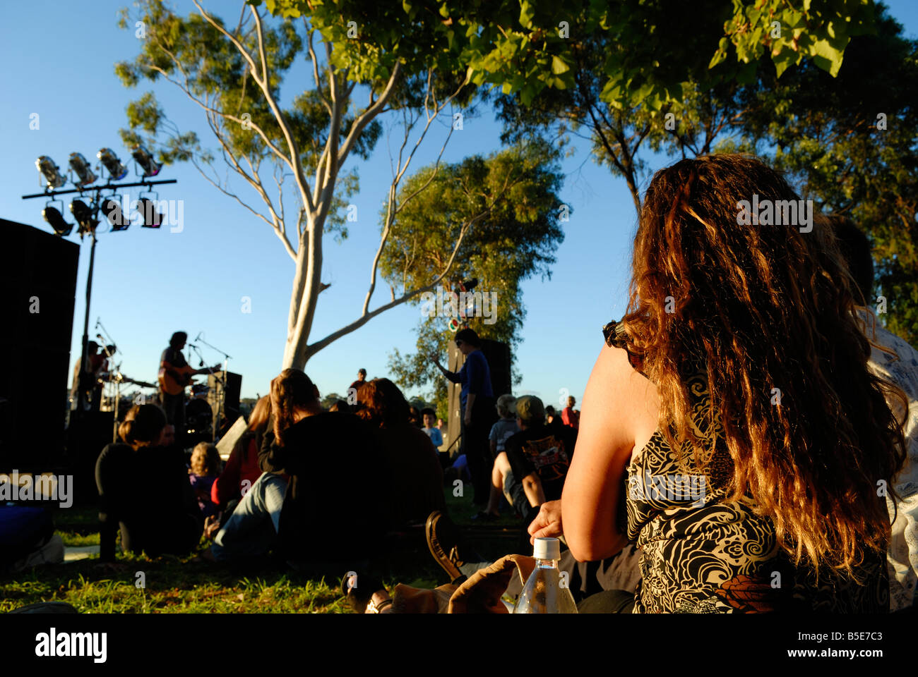 Section of crowd watching Pigrim Brothers perform at annual Broome to Bicton concert. Bicton, East Fremantle, Western Australia Stock Photo