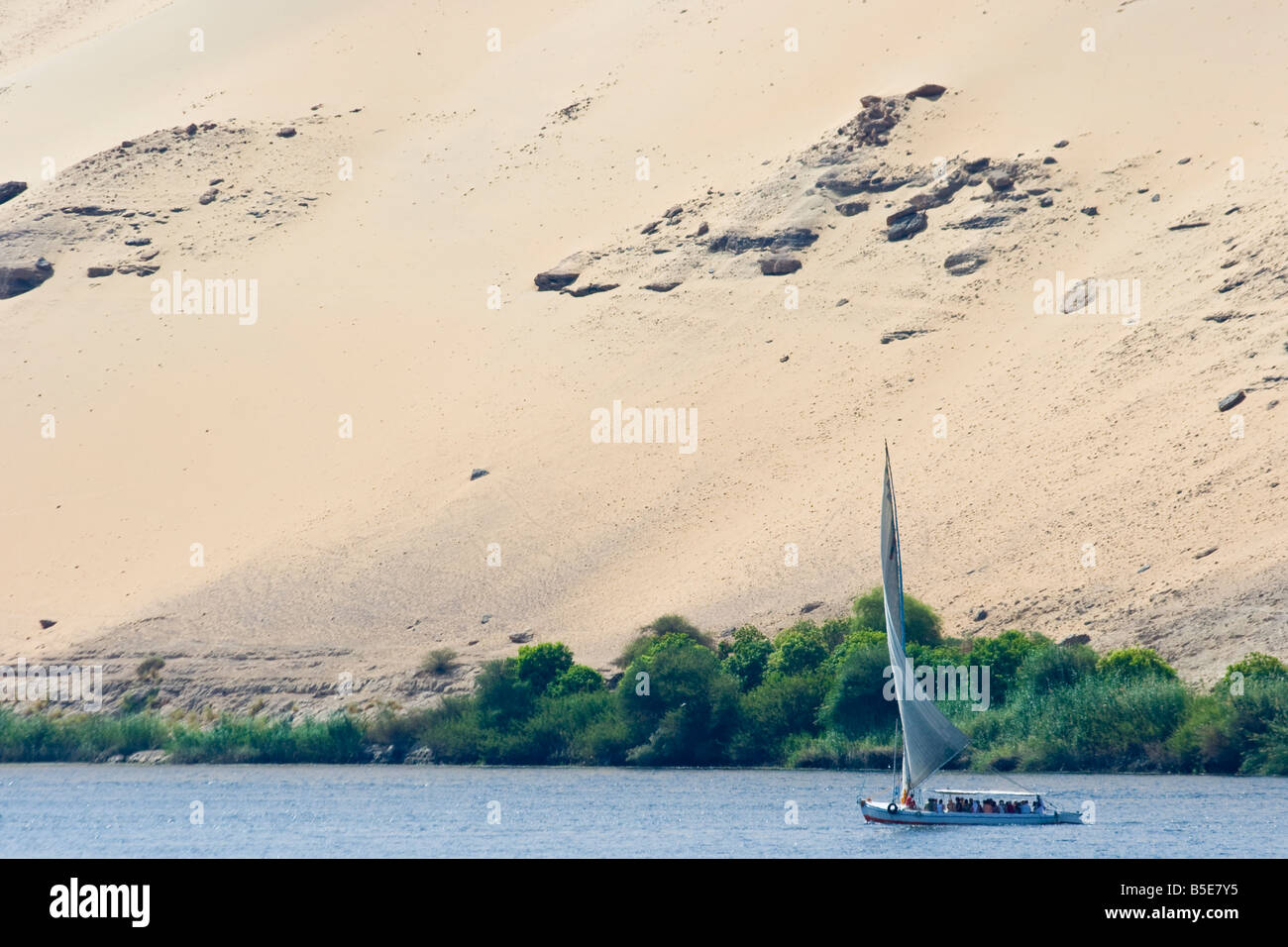 Felucca Sailboat in the Nile River at Aswan Egypt Stock Photo