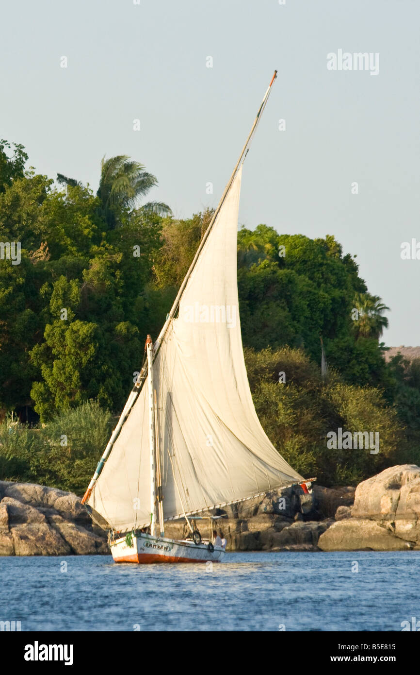 Felucca Sailboat in the Nile River at Aswan Egypt Stock Photo