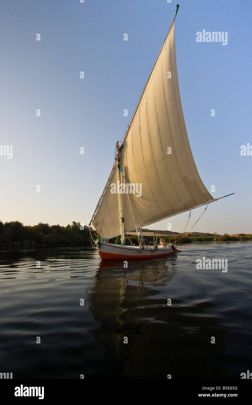 Felucca Sailboat on the Nile River in Aswan Egypt Stock Photo