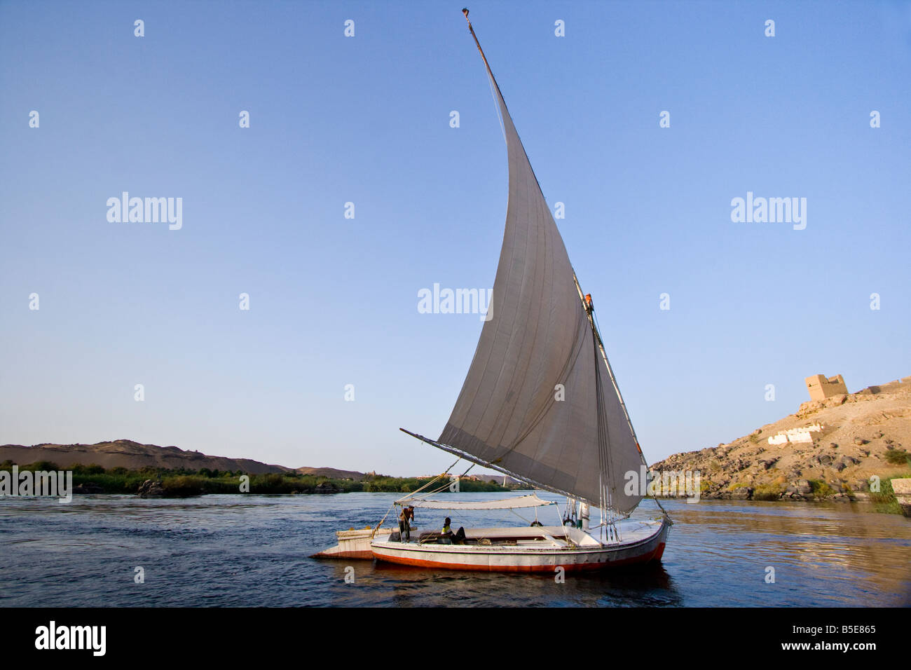 Felucca Sailboat on the Nile River in Aswan Egypt Stock Photo