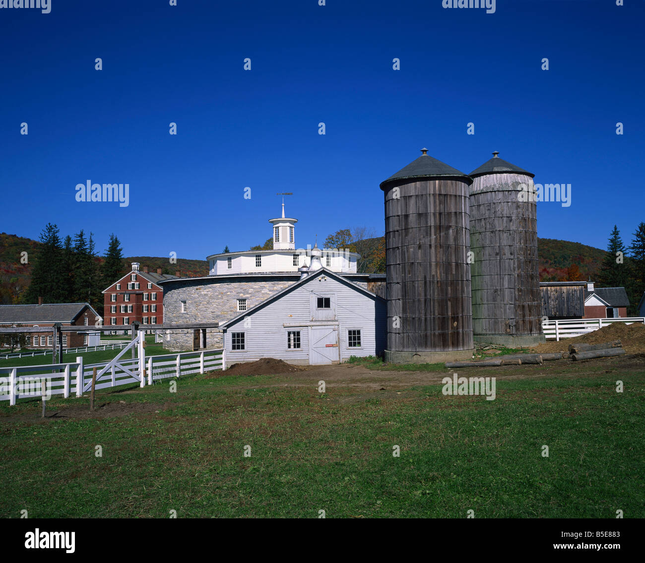 Round stone barn 1826 where hay dropped from first floor to 52 cows
