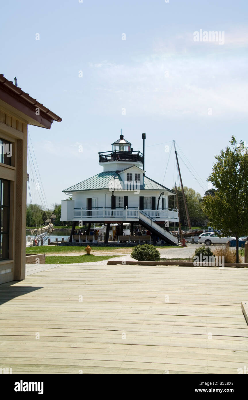Typical historic lighthouse rescued and brought to the Chesapeake Bay Maritime Museum, St. Michaels, Miles River, Maryland Stock Photo
