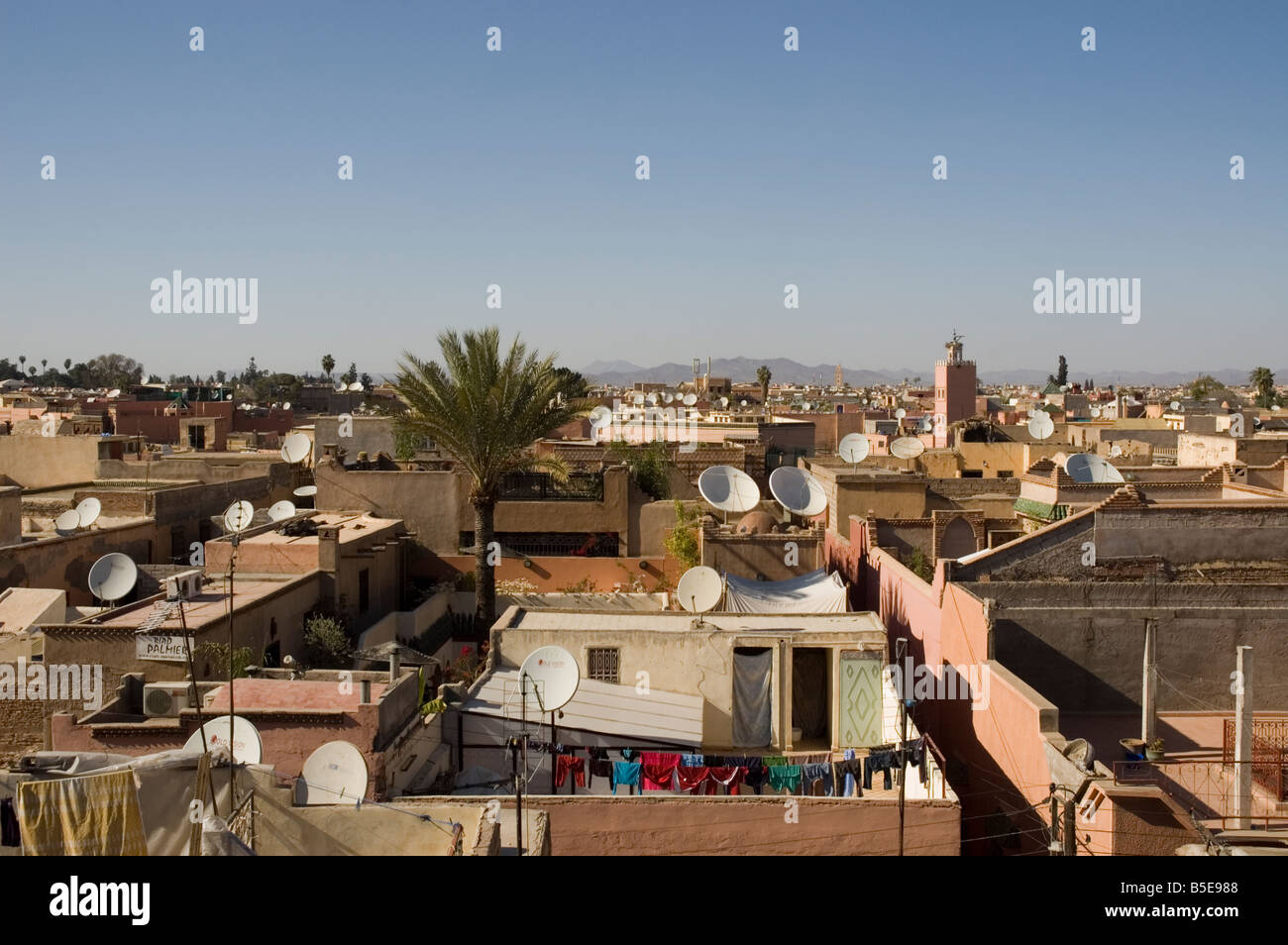 View of Roof Tops with Satelite Dishes Stock Photo