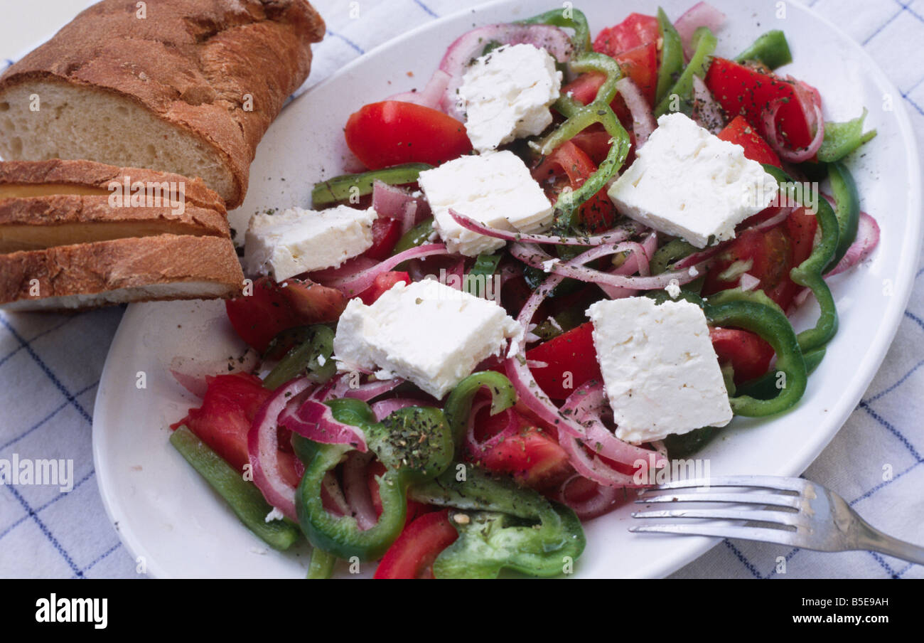 Greek farmers salad with feta Crete Greece Stock Photo