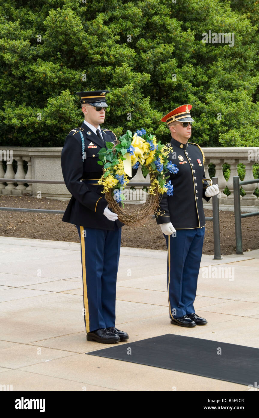 Wreath laying ceremony at the Tomb of the Unknown Soldier, Arlington National Cemetery, Arlington, Virginia, USA, North America Stock Photo