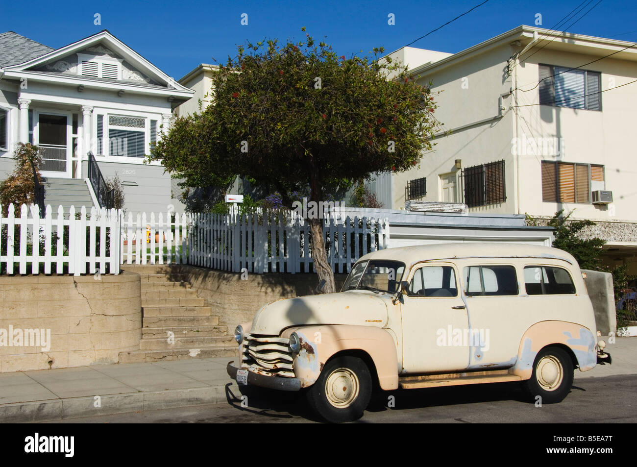 A classic car in a residential area, Santa Monica Beach, Los Angeles