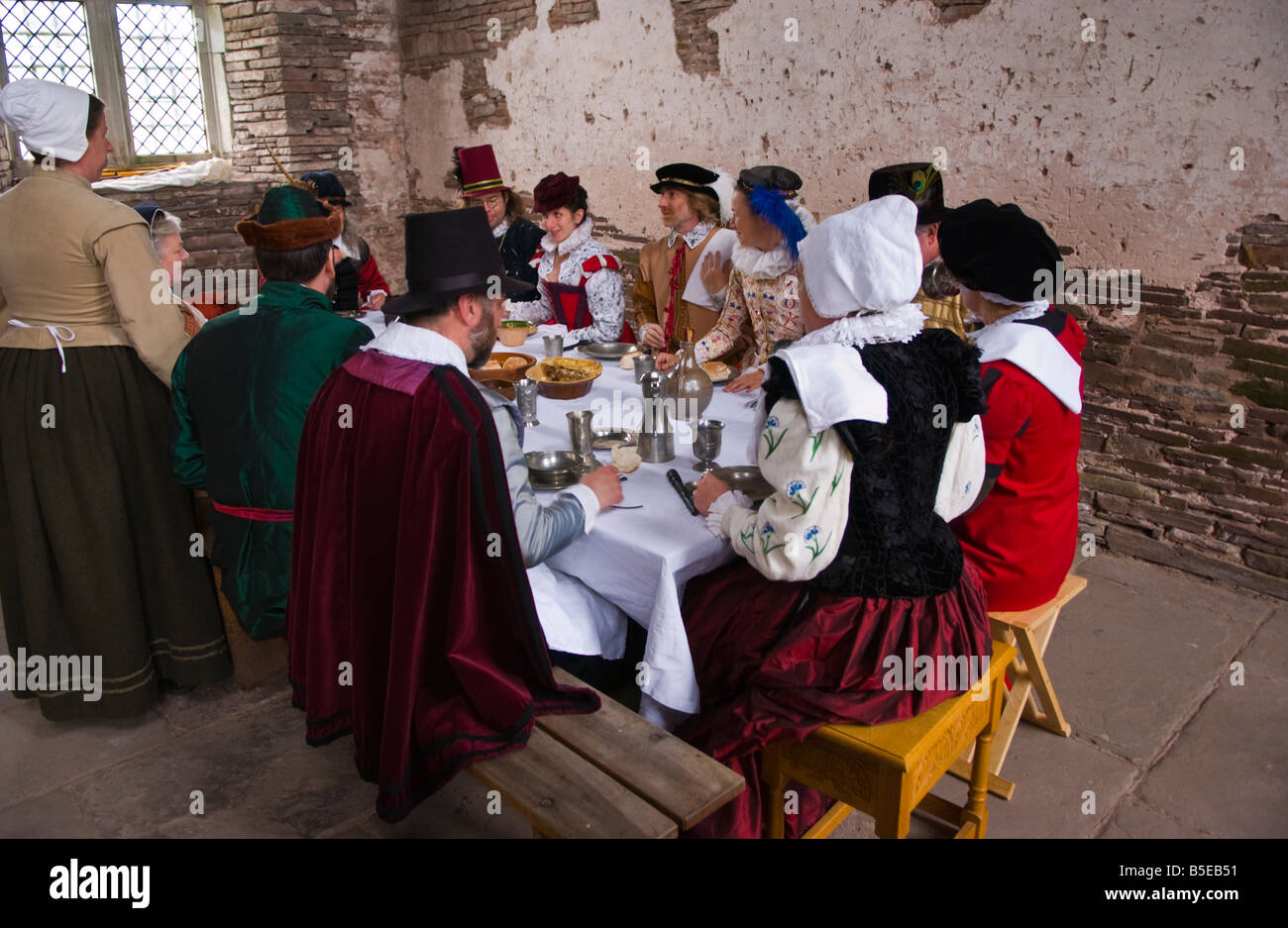 Reenactors recreate the early Jacobean period at Tretower Court near Crickhowell Powys South Wales Stock Photo