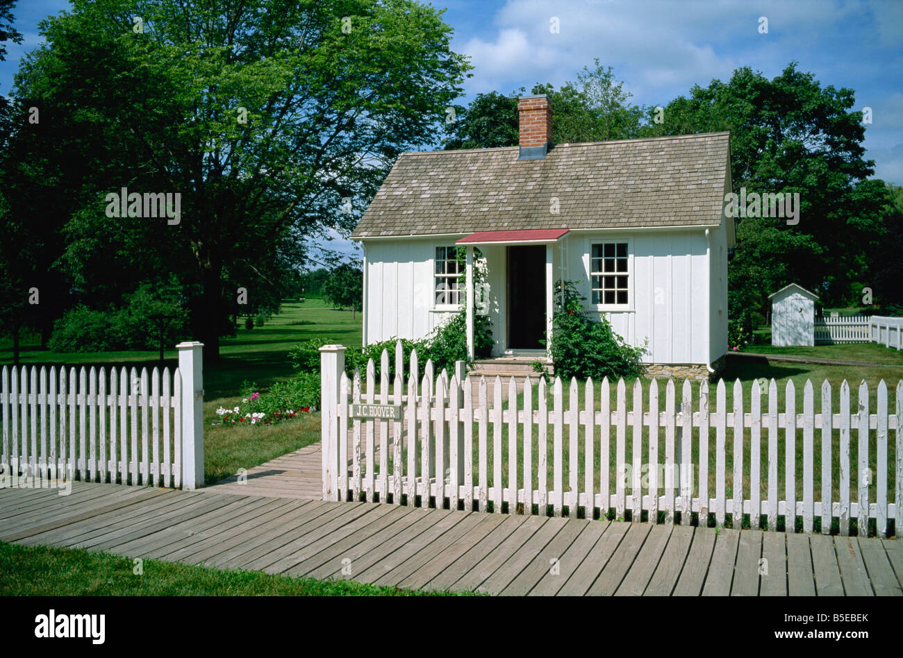 Wooden house the birthplace of American president 1929 1933 Herbert Hoover at West Branch Iowa USA G Renner Stock Photo