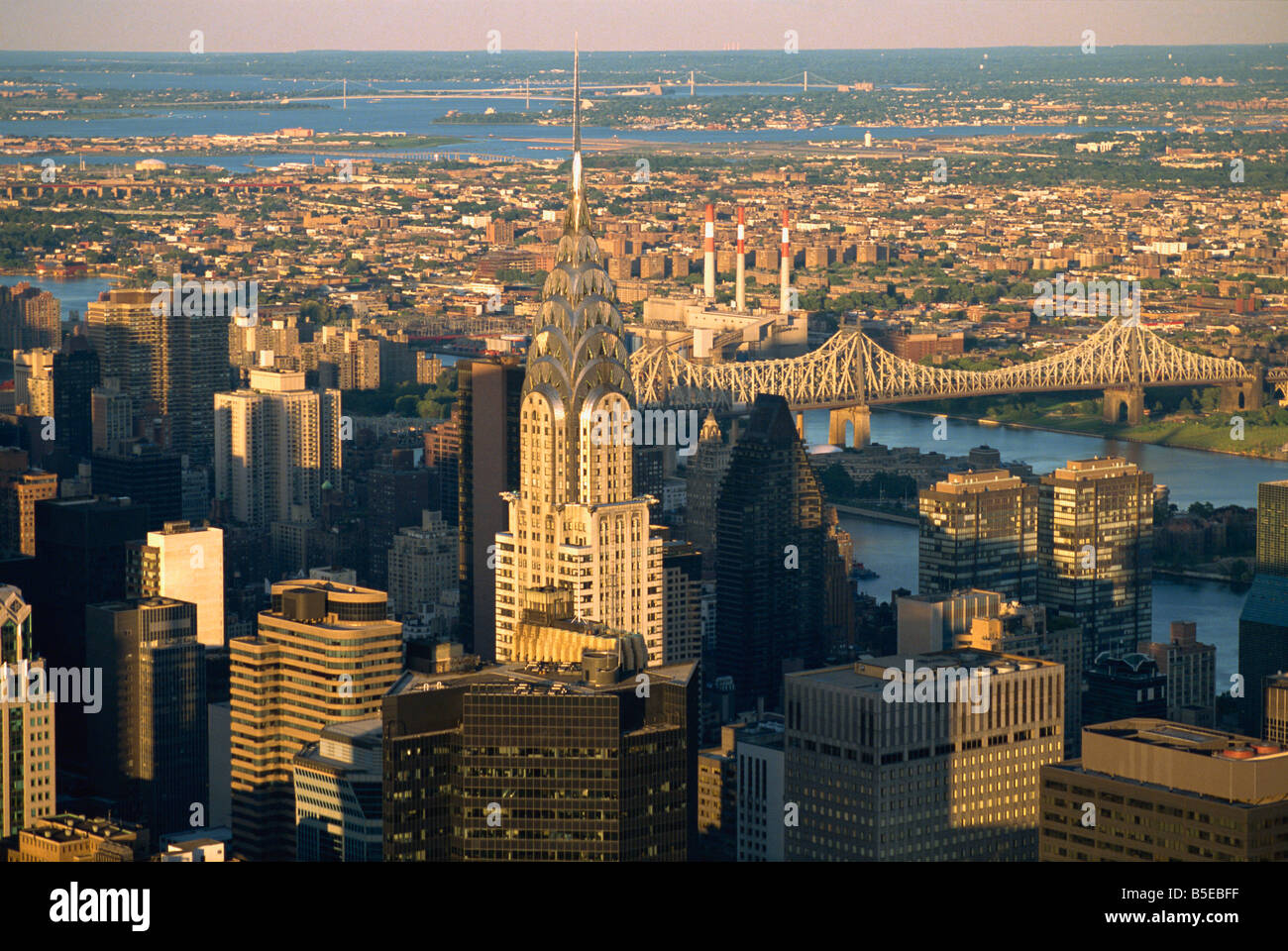 Aerial view over the Manhattan skyline at dusk New York City United ...