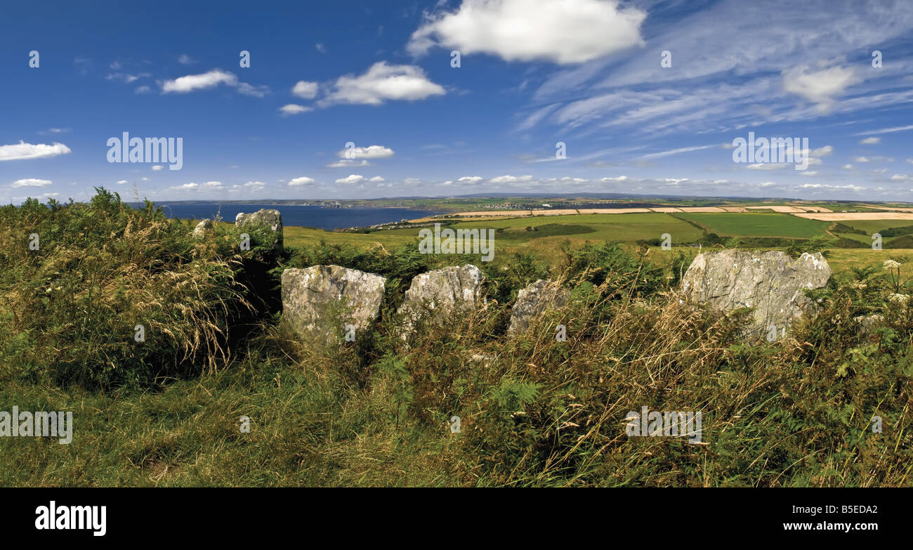 view over devon countryside with fields and farmland Stock Photo