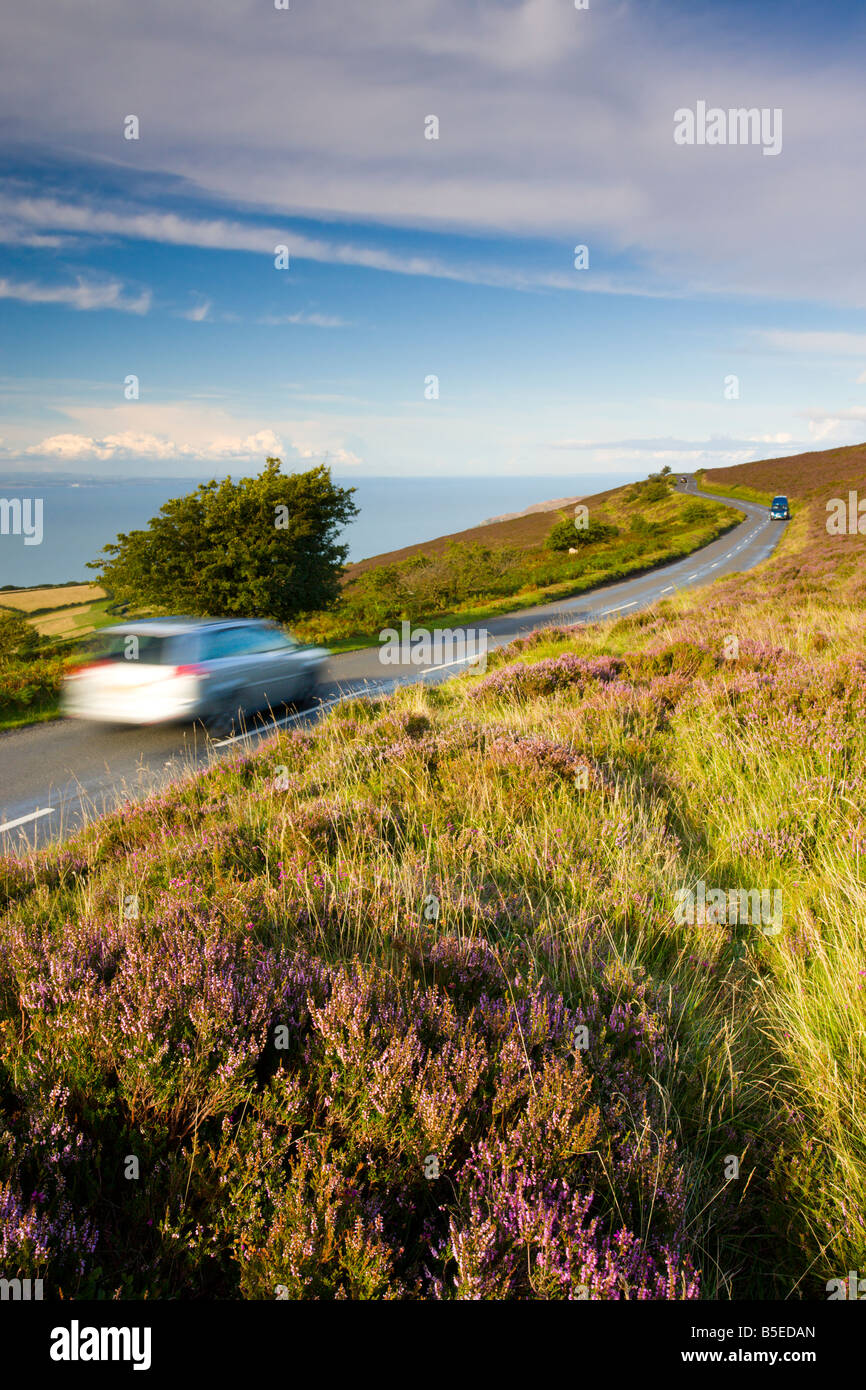 Scenic drive over the coastal moors of Exmoor National Park Somerset