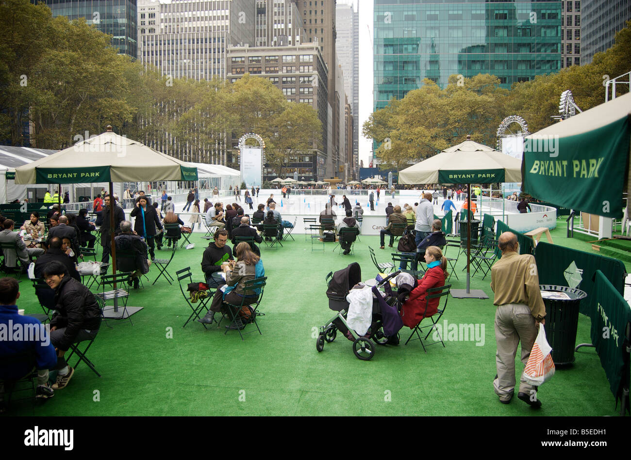 Bryant Park Skating Rink in New York City USA (For Editorial Use Only) Stock Photo