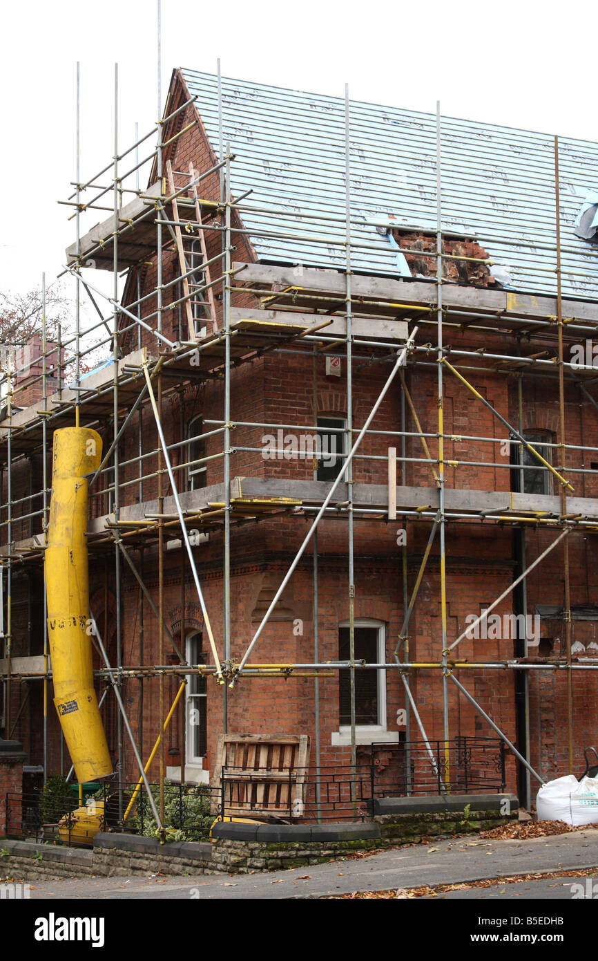 Scaffolding on a house in the Park Estate, Nottingham, England, U.K