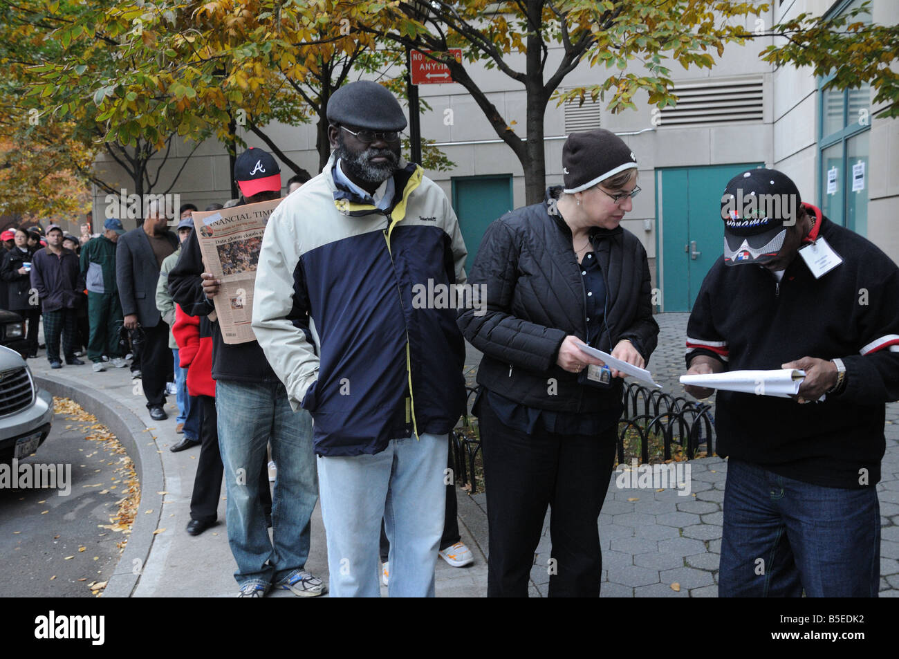 A long line of voters in Lower Manhattan waited to vote in the U.S. presidential election on Nov. 4, 2008. Stock Photo