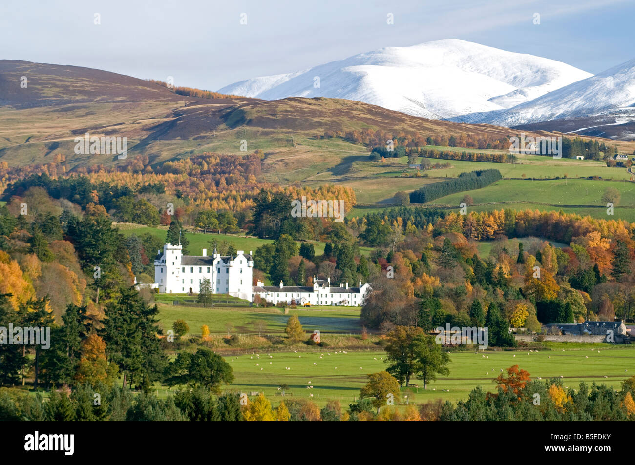 Blair Castle in Glen Garry Perthshire Tayside Region Scotland in Autumn gold SCO 1093 Stock Photo