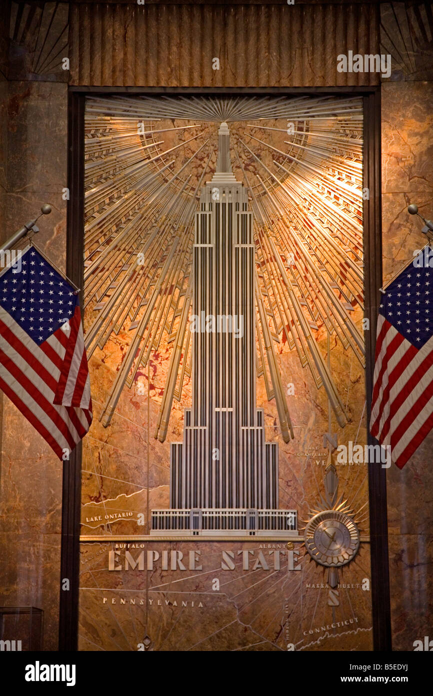 Wall detail of Empire State Building lobby, Midtown Manhattan, New York