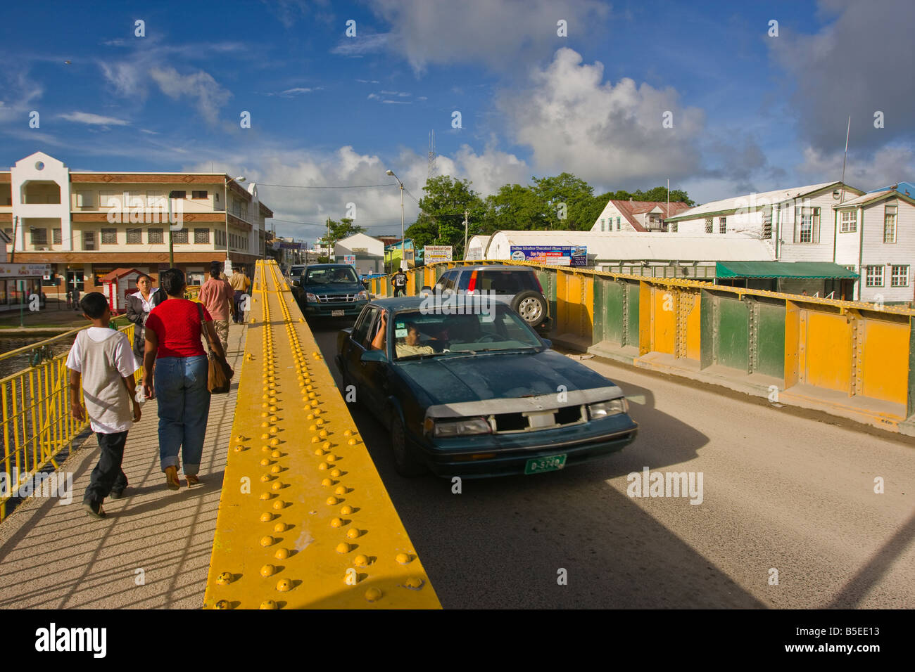 BELIZE CITY BELIZE Swing Bridge crosses Haulover Creek in downtown Belize City Stock Photo