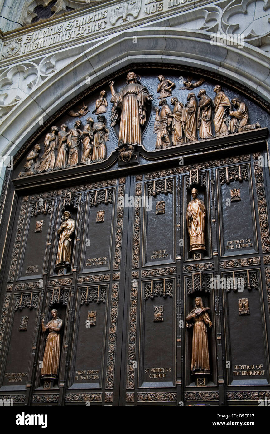 Detail of door, St. Patrick's Cathedral, Midtown Manhattan, New York City, New York, USA, North America Stock Photo