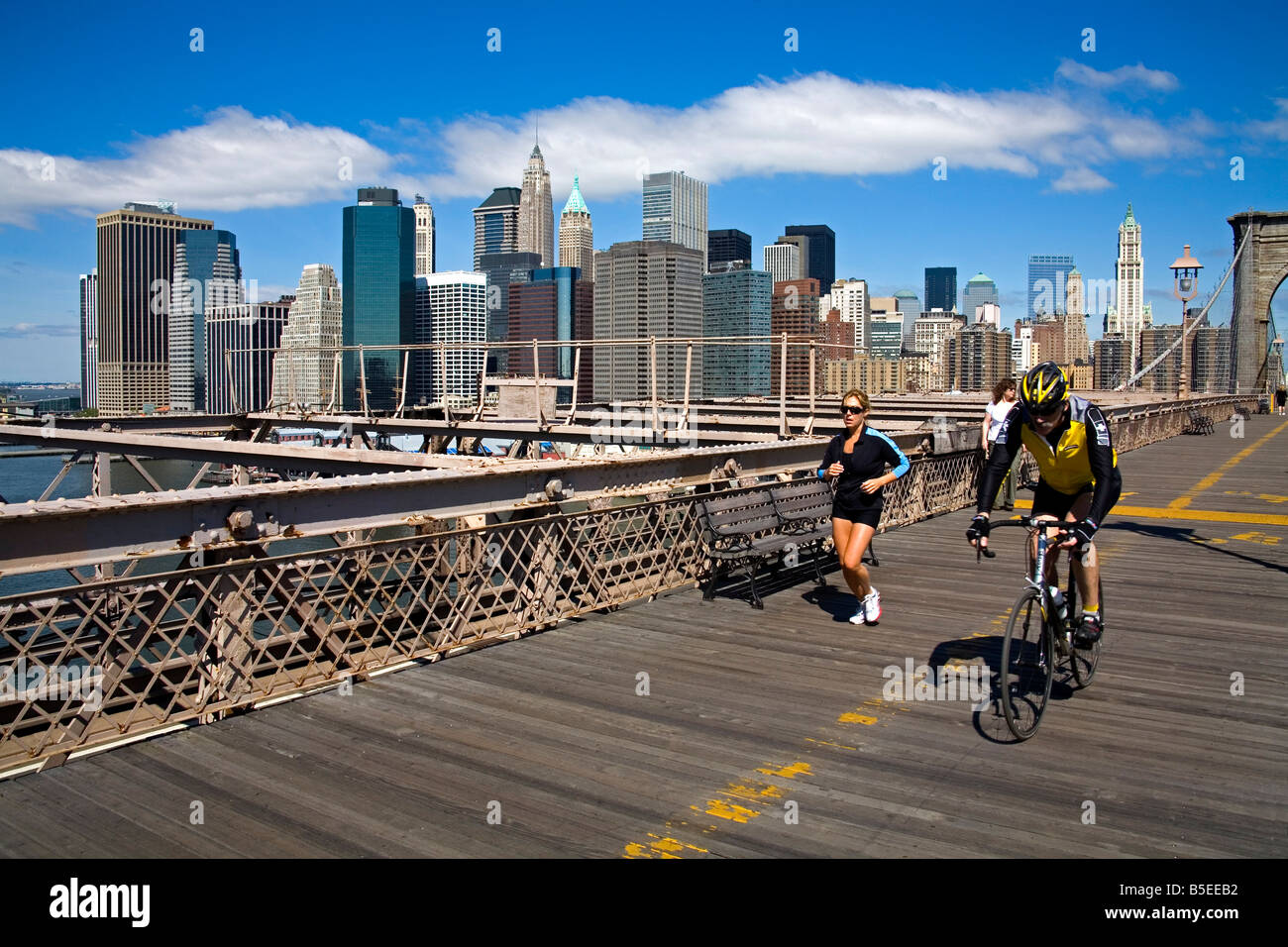 Brooklyn Bridge and Lower Manhattan, New York City, New York, USA, North America Stock Photo