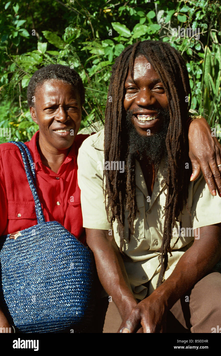 Rastafarian and friend Charlotte Amalie St Thomas U S Virgin Islands West Indies Caribbean Central America Stock Photo