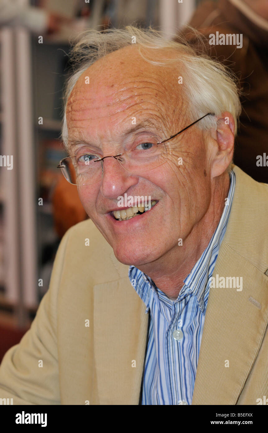 Michael Frayn author playwright and columnist at the Cheltenham Literary Festival Gloucestershire England Stock Photo
