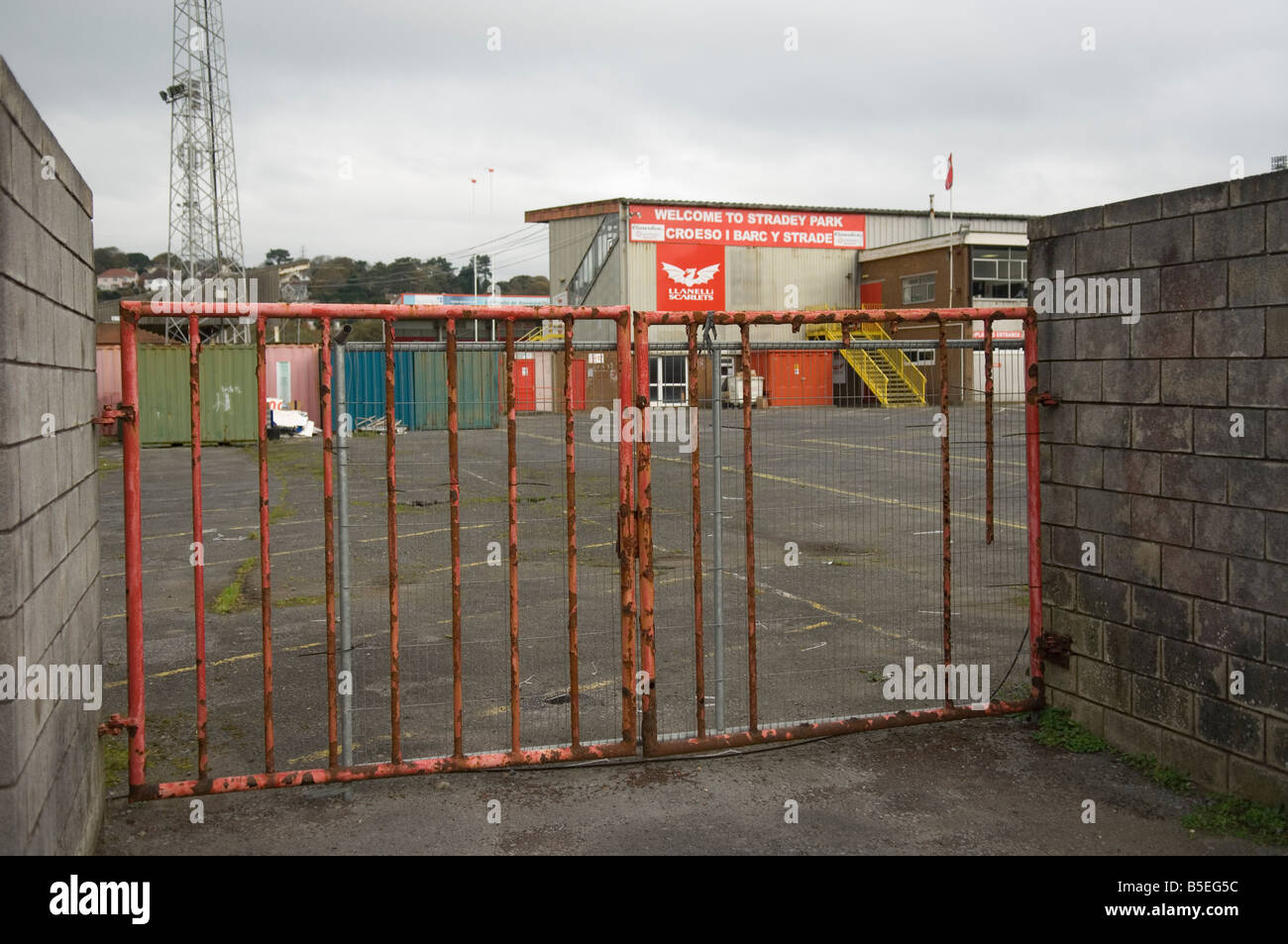 Stradey Park rugby ground in Llanelli, the former ground of Llanelli RFC and The Scarlets. Stock Photo