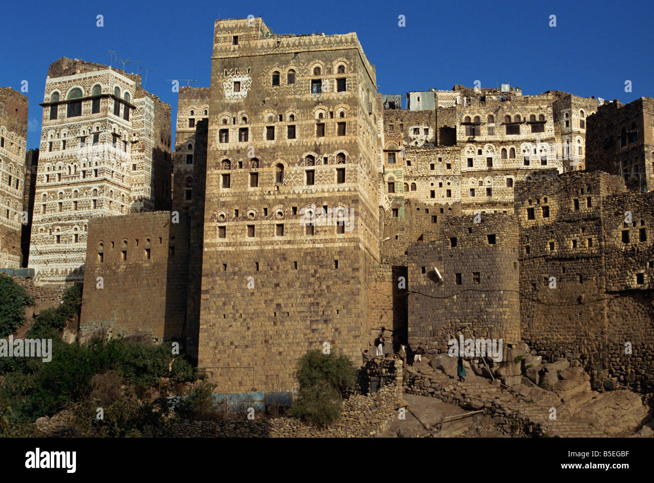 Fortress houses typical architecture of the area Mahwit Sana region north Yemen Middle East D Traverso Stock Photo