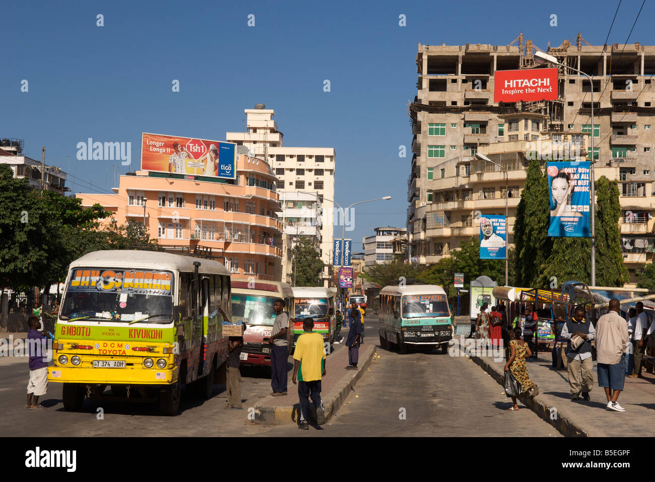 Bus stop in Dar es Salaam, the capital of Tanzania. Stock Photo