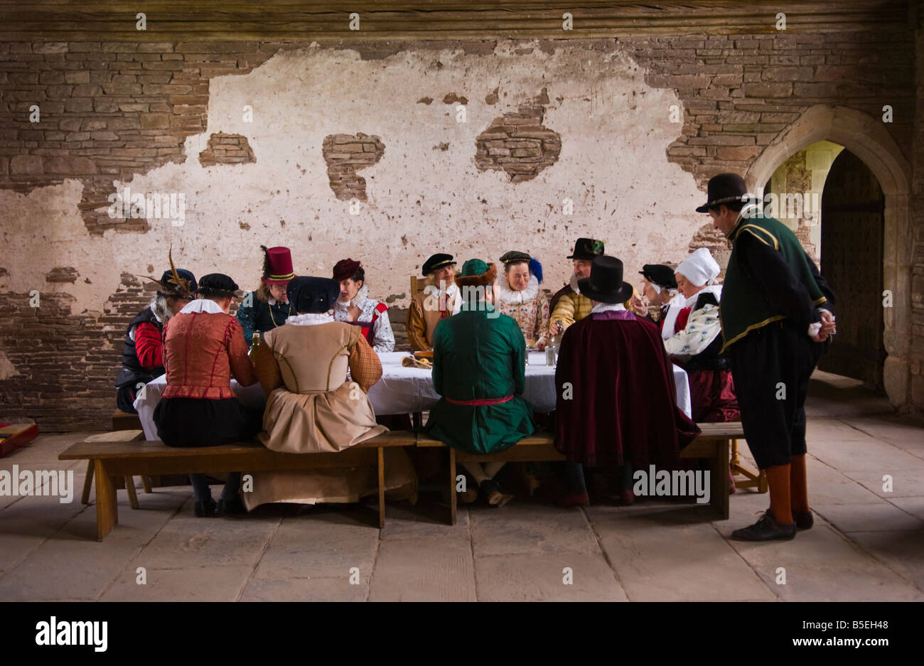 Reenactors recreate the Tudor and Jacobean period at Tretower Court near Crickhowell Powys South Wales Stock Photo