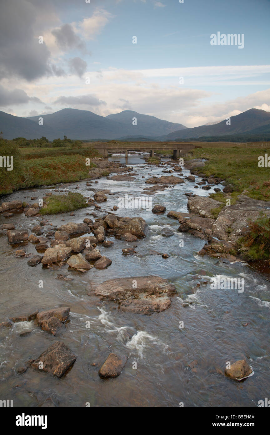 The Coladoir River in the south of the Island of Mull near Loch Scridain with mountains in the