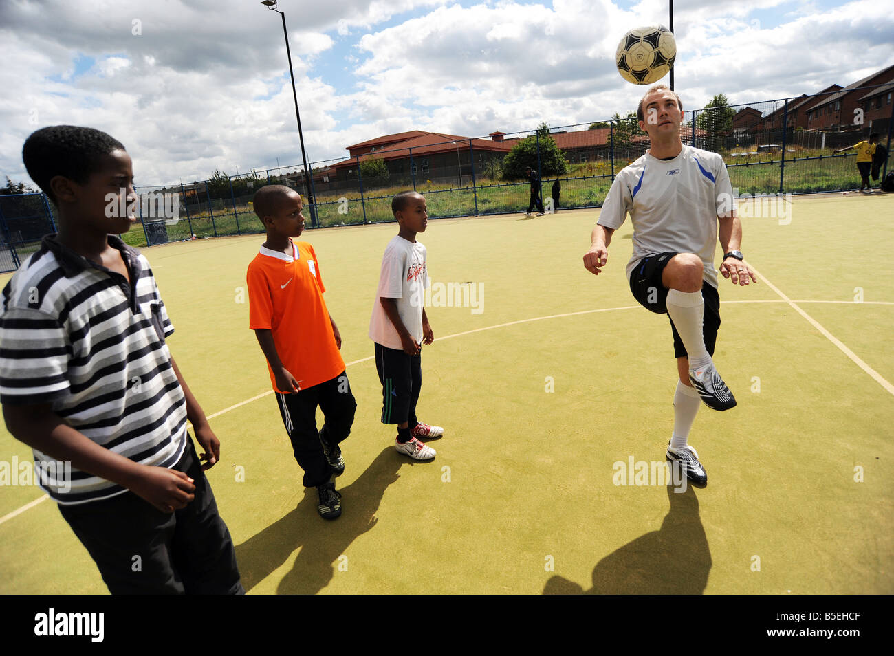 Football training session with the Bolton Wonderers for local children, Bolton, Greater Manchester, UK Stock Photo
