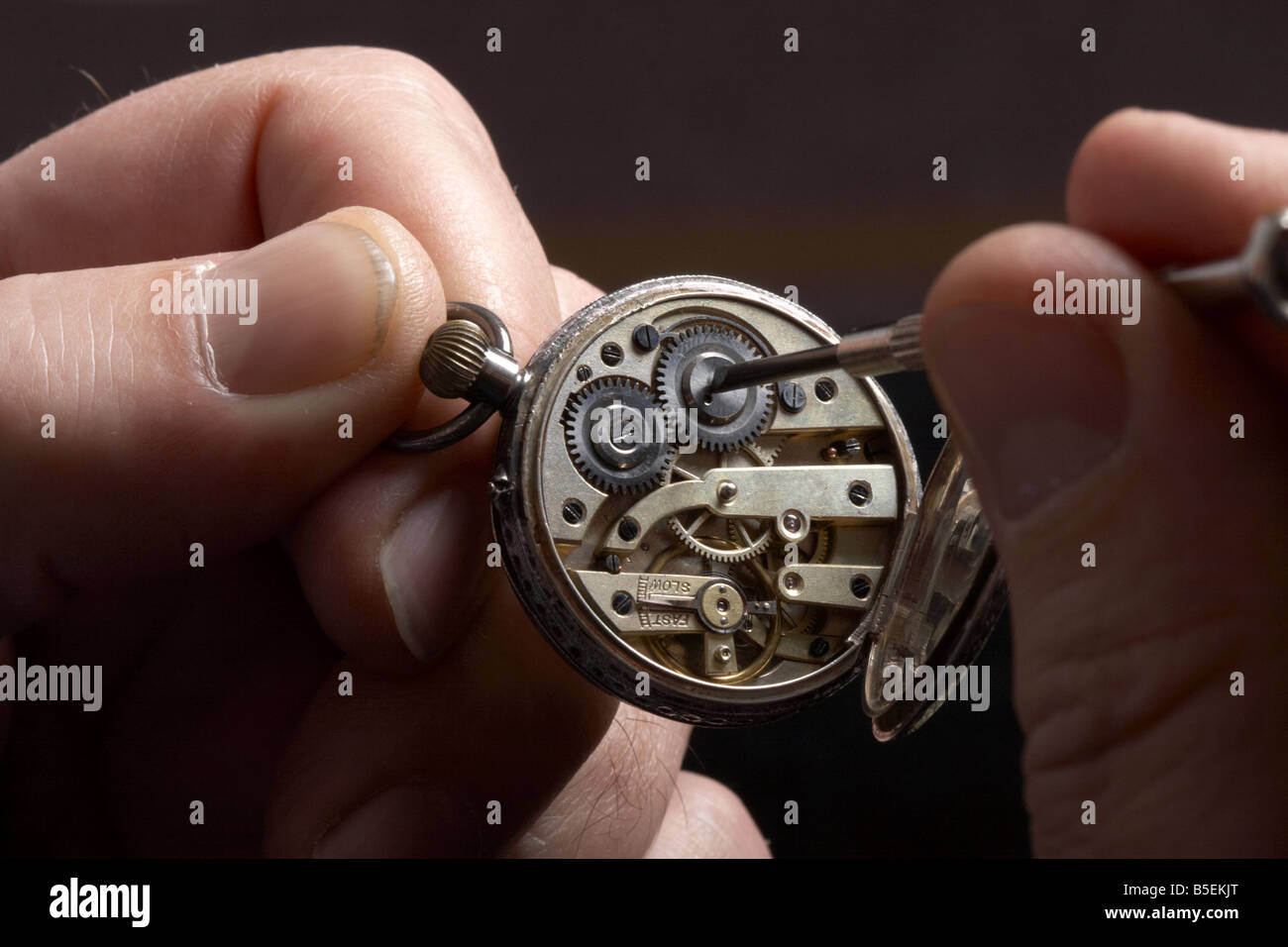 Repairing an old pocket watch Stock Photo Alamy