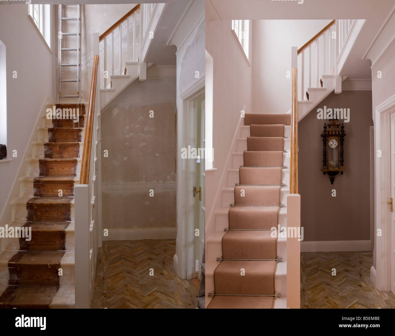Before and after view domestic house interior redecoration of hall and ...