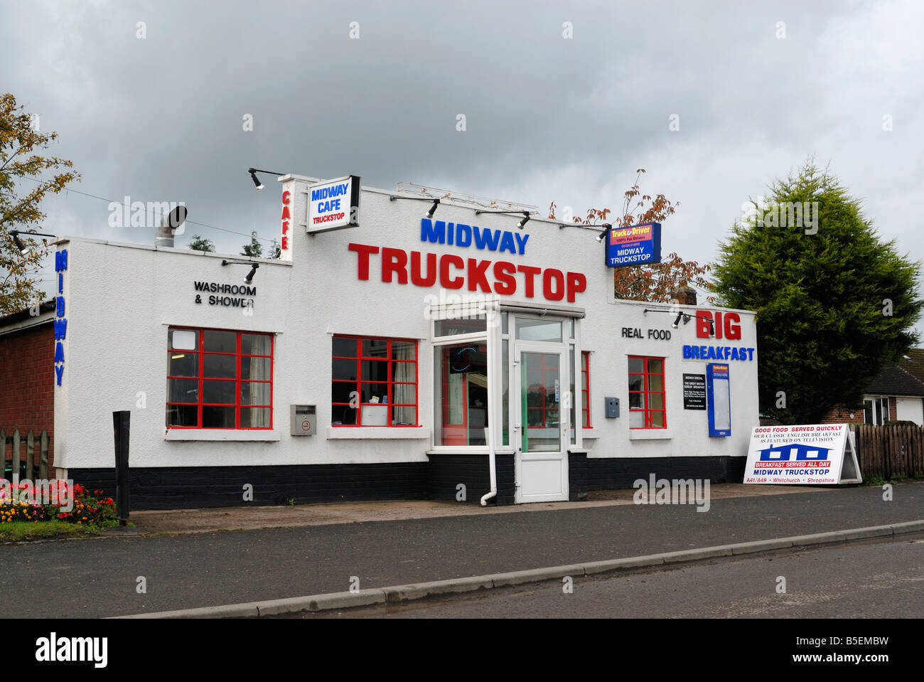 Midway Truckstop situated near Whitchurch in Shropshire. Stock Photo