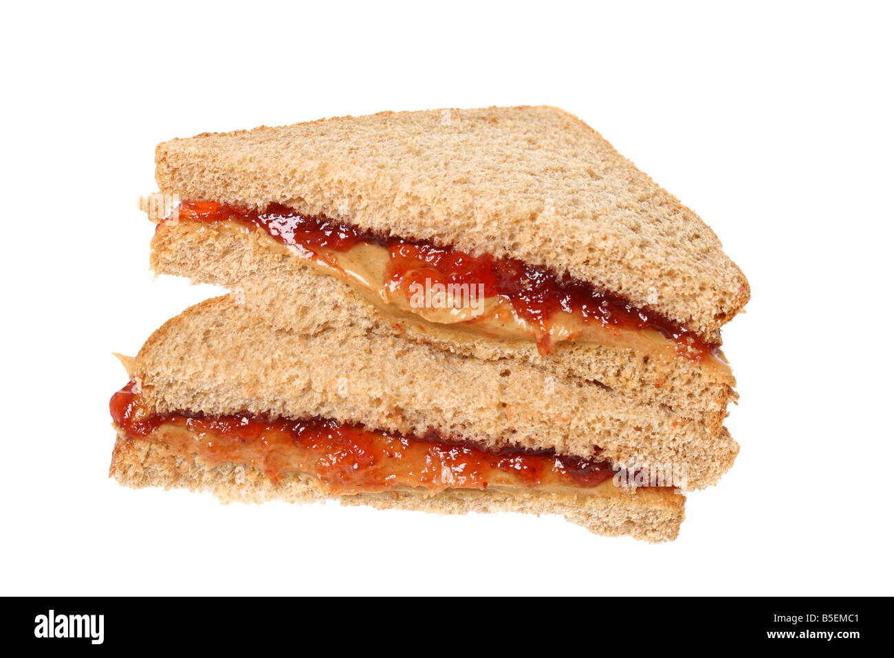 Peanutbutter and jelly sandwich cutout on white background Stock Photo
