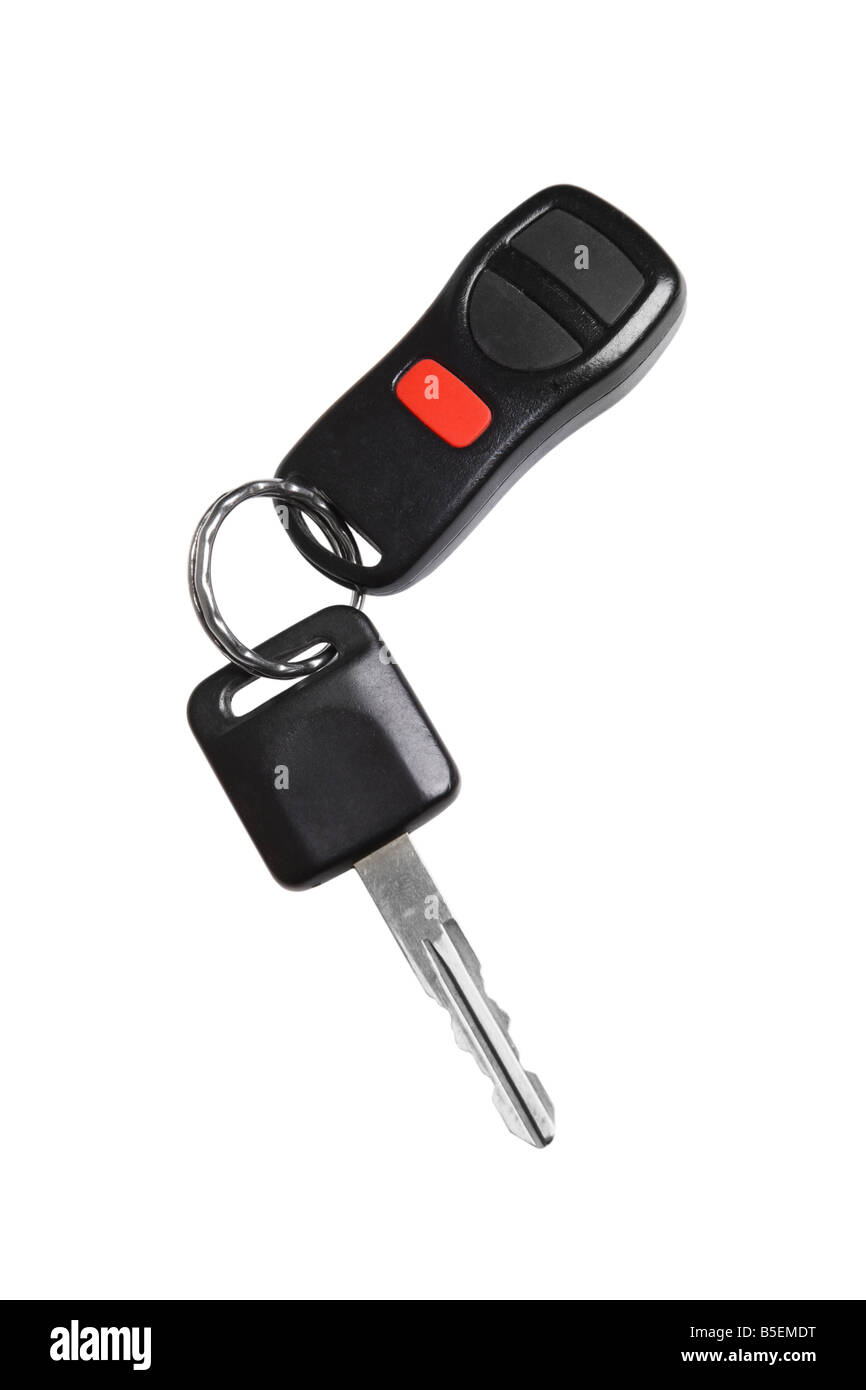 Car key and remote cutout on white background Stock Photo