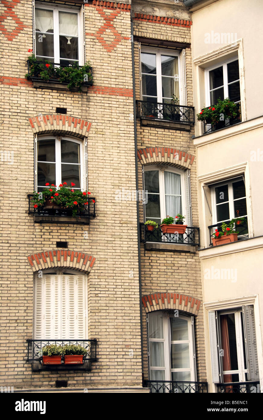 Windows of old apartment buildings in Paris France Stock Photo