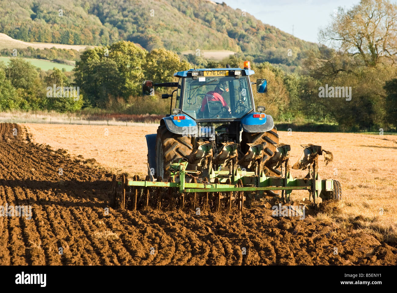 Ploughing and harrowing a field in Bromham Wiltshire England UK EU