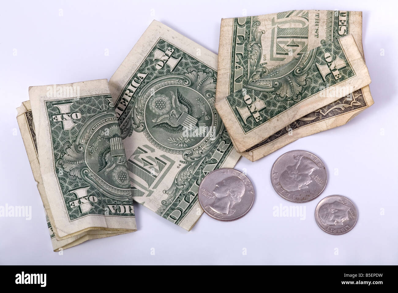 last money small dollar banknotes and coins Stock Photo - Alamy