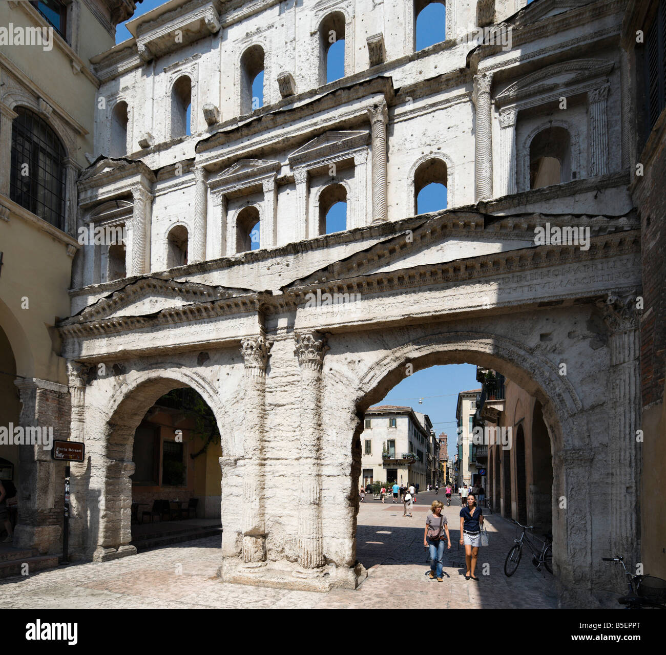 The old Roman gate of Porta dei Borsari Verona Italy Stock Photo