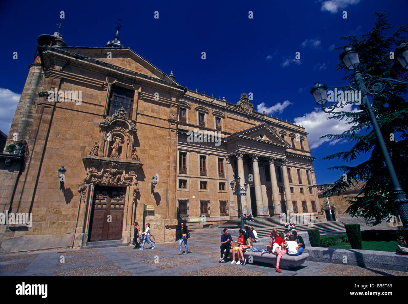 Spanish people, plaza, Anaya College, Salamanca, Salamanca Province, Castile and Leon, Spain, Europe Stock Photo